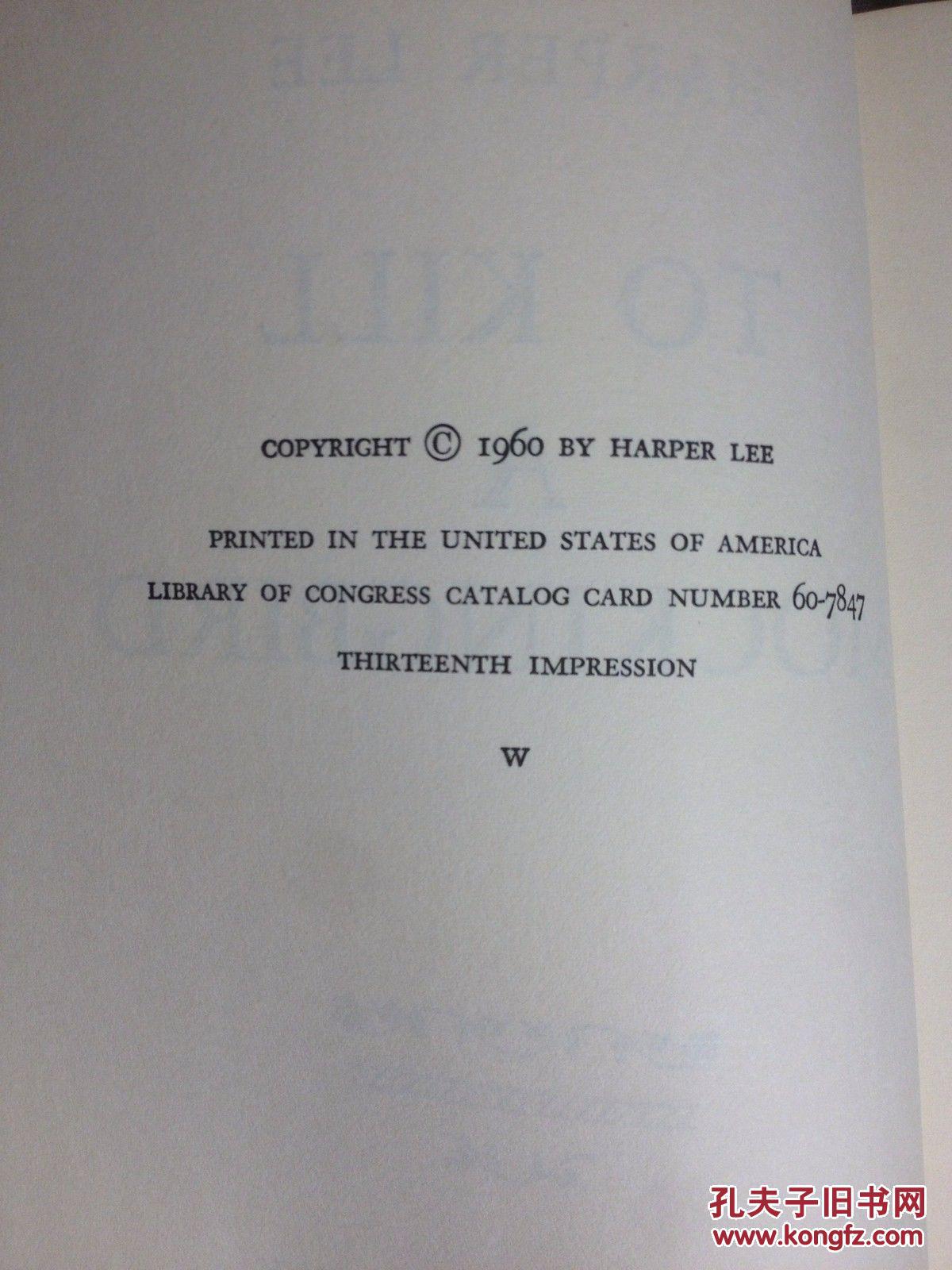 Harper Lee 著《怪屋疑云》 1960年纽约 出版， 精装24开。