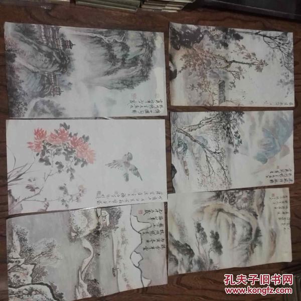 宣纸画 ： 6张合售、 名家高仿真，可以装裱，临摹