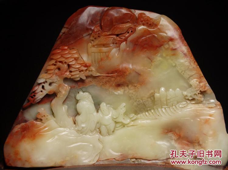 【感谢石友支持 代友出一批藏品】文玩！文房佳品 寿山石巧色醉红芙蓉石深山访友摆件 色彩浓郁 石性稳定 放置于博古架或置于案头 倍增雅气 送人收藏佳品