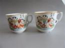 民国瓷器连年有余茶杯酒杯咖啡杯茶盏酒具一对漂亮民俗收藏古瓷器