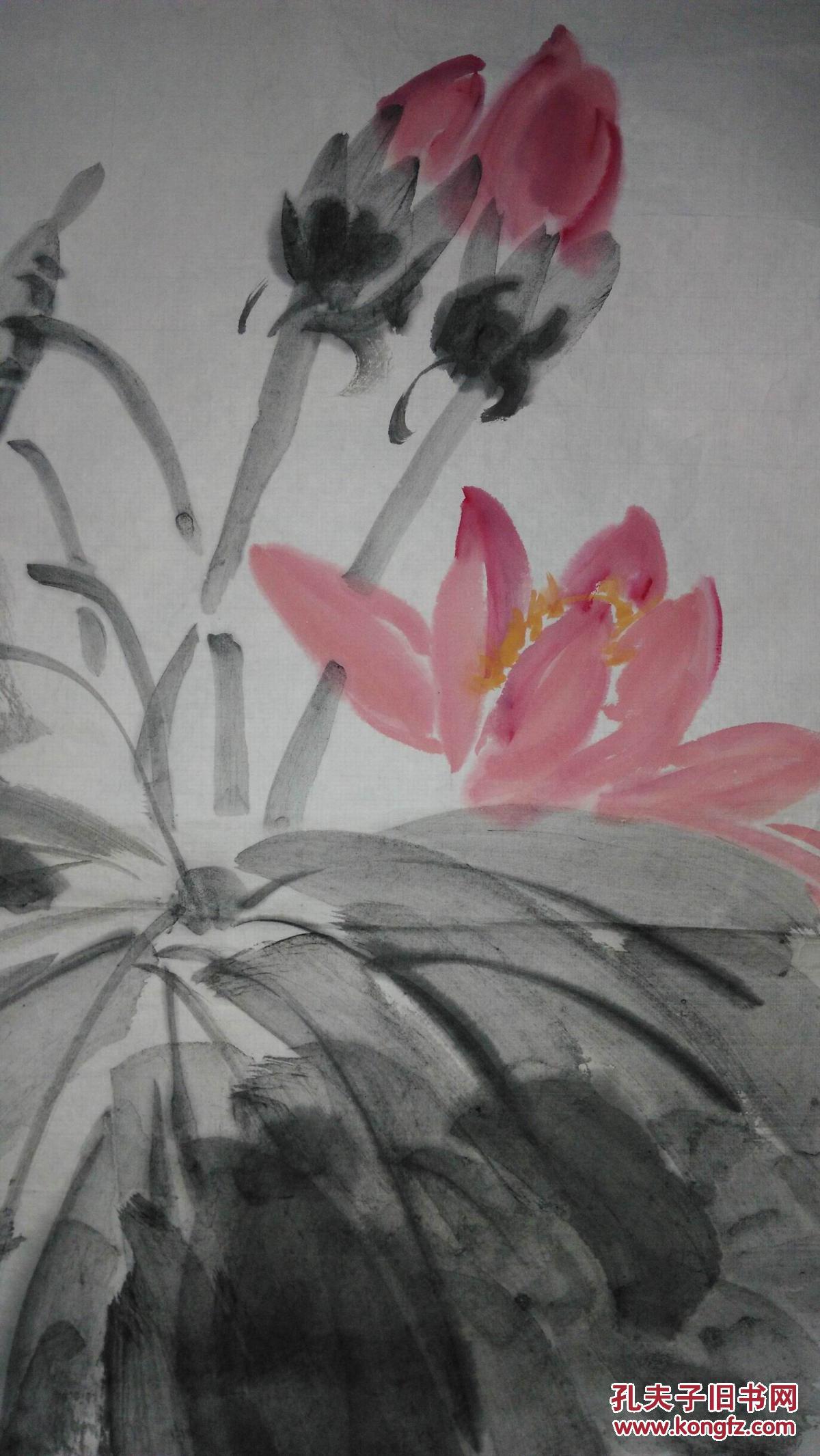 手绘真迹国画：无款20250819-10四尺 荷花蜻蜓图