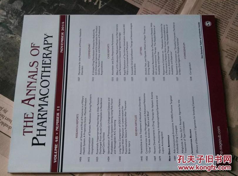 The Annals of Pharmacotherapy 药物治疗医学学术年报2014/11