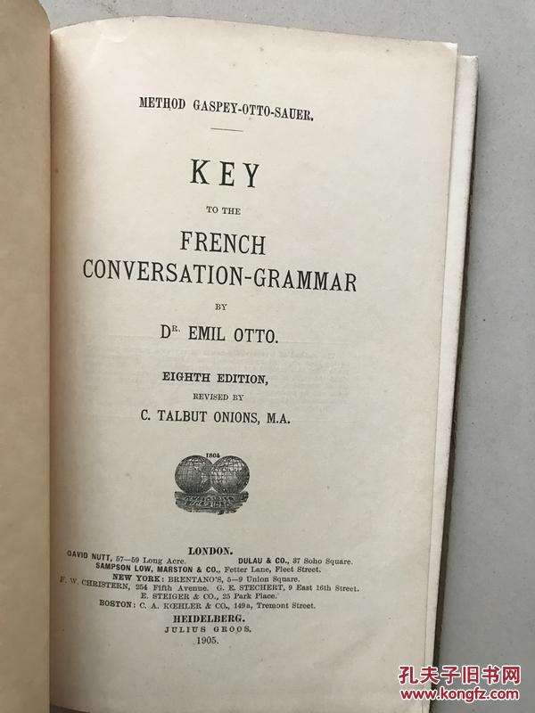 【外文书拍卖，多拍合并邮资】！品好，精装，英文原版，法语！光绪31年（1905年）《french conversation grammer》