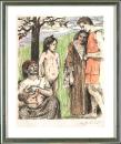 德国画家,版画家洛维斯·科林斯原创石版画《母亲》，铅笔签名，1911年出版