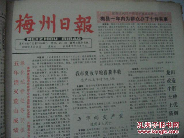 梅州日报<1990年8月共27份>老报纸 前身：梅江报、嘉应日报