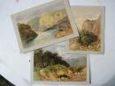 19世纪中期  三张小水彩   Watercolours Small Landscape Scenes Circa Mid 19th