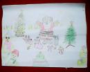 儿童画：圣诞老人的礼物（此为蜡笔画；其尺寸大小为：宽30厘米，高21厘米）