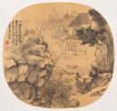 山水画家陈飞金笺山水精品《霜庭草带丹》