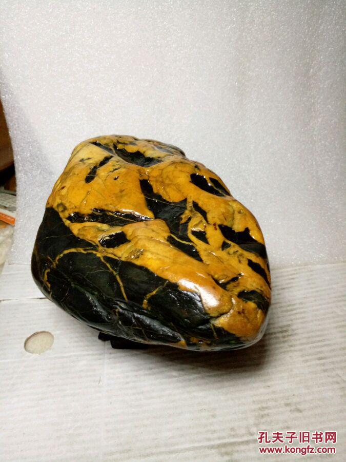 江西赣江黄蜡石水冲原石观赏茶宠案头石《铁包金》摆件,送底座
