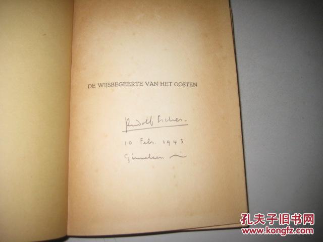 西班牙文原版 DE  WIJSBEGEERTE  VAN  HET  OOSTEN  DOOR DR  ANTOON  VLOEMANS【1943年签名本】