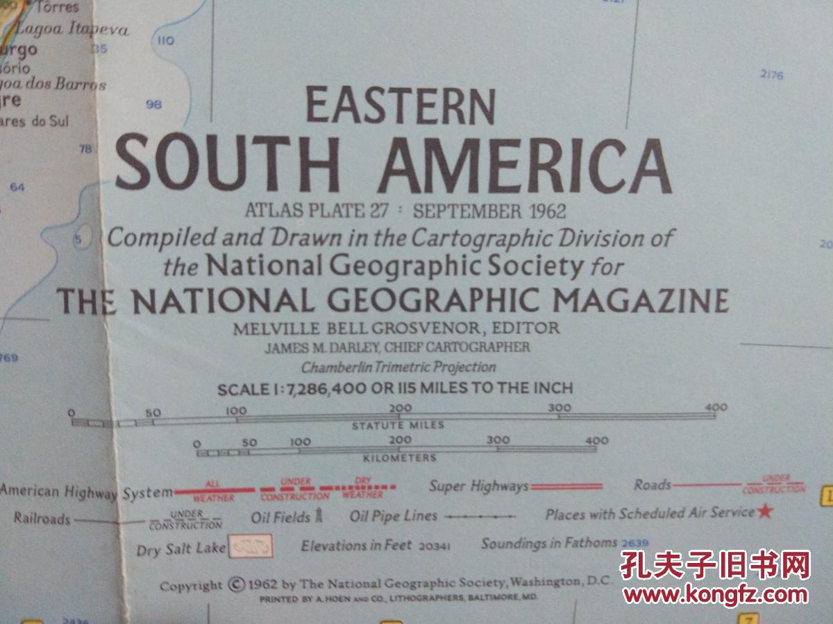 National Geographic国家地理杂志地图系列之1962年9月 Eastern South America  南美洲东部地图