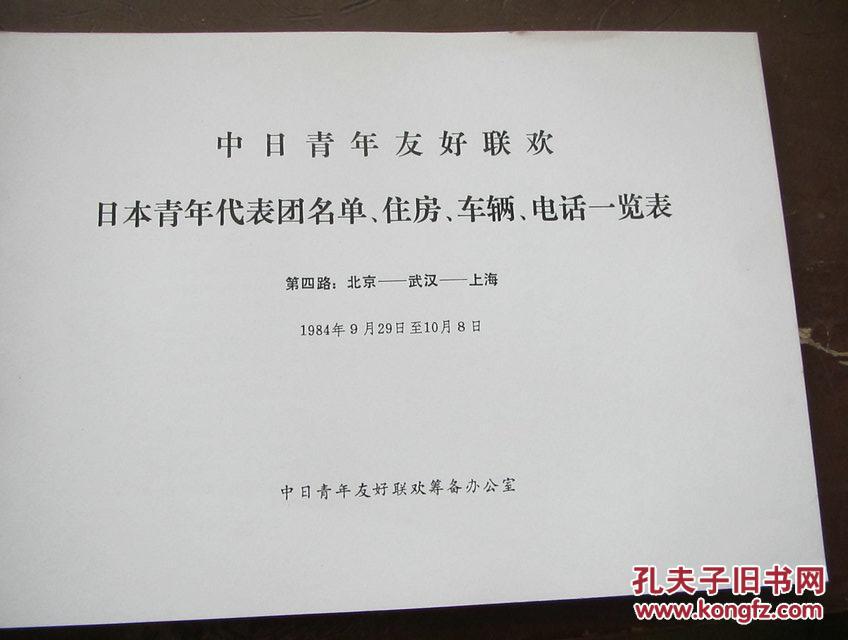 中日青年友好联欢日本青年代表团名单、住房、电话一览表 第四路 北京-武汉-上海