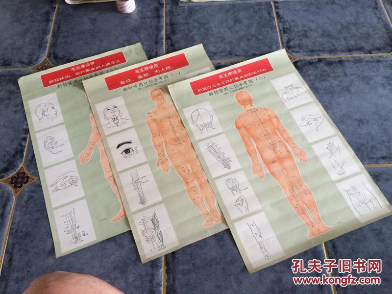 新针常用穴位参考图 3张 带毛主席语录 8品