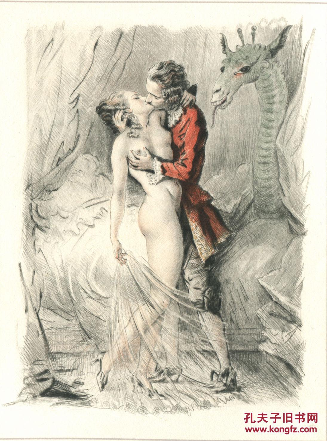 珍品，限量《 魔鬼恋人 》Paul Emile Bécat 情色版画插图，1936年出版