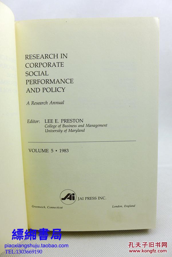 Research in Corporate  Social Performance and Policy