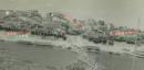 民国1945年广西柳州柳江岸边的浮桥老照片，12.2X9.7厘米