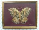 西洋收藏品 马其顿金丝蝴蝶木质画框包铜边 少见