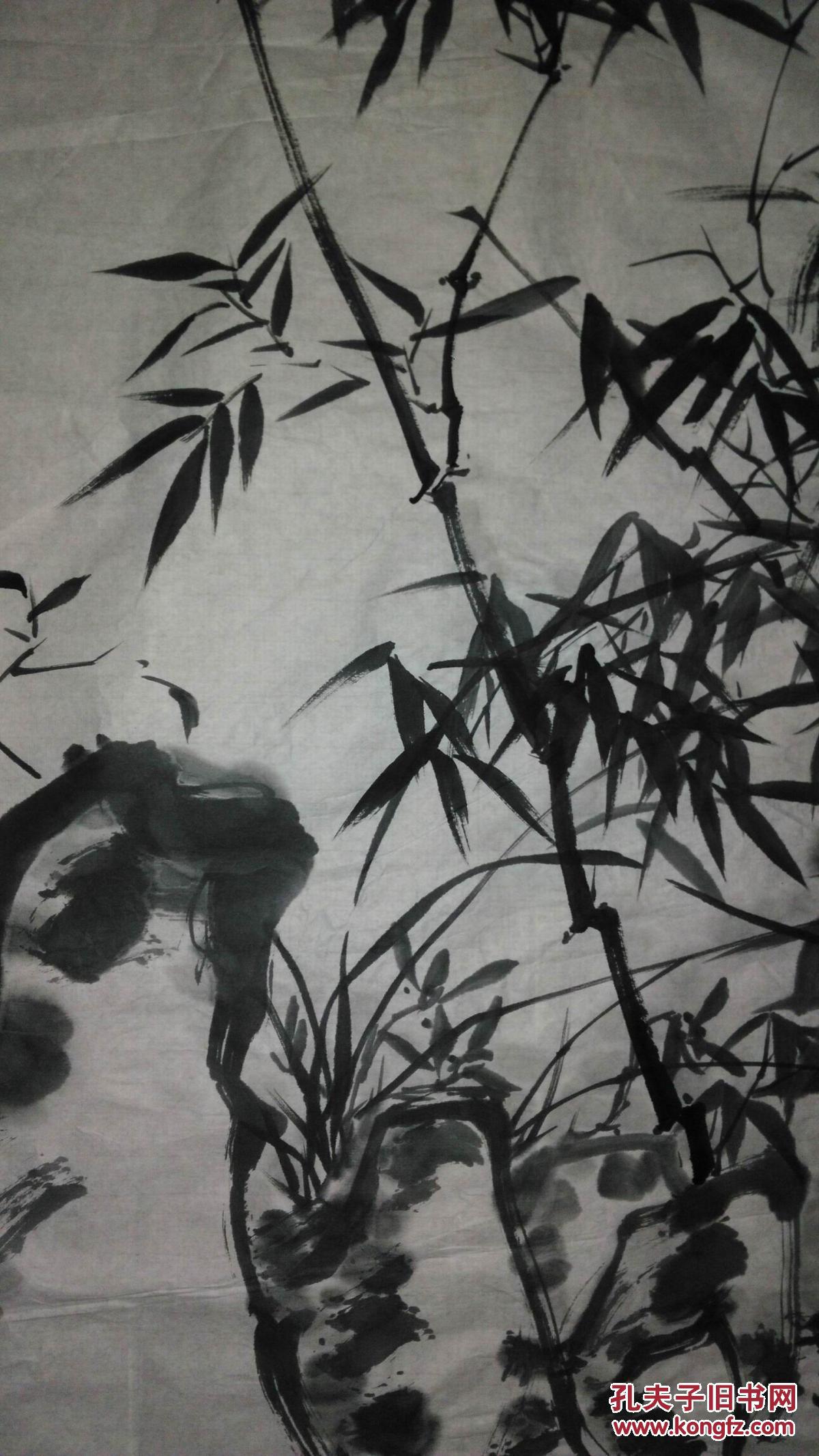 手绘真迹国画：无款20221104-11（四尺全开诗配画 吴镇《野竹》）