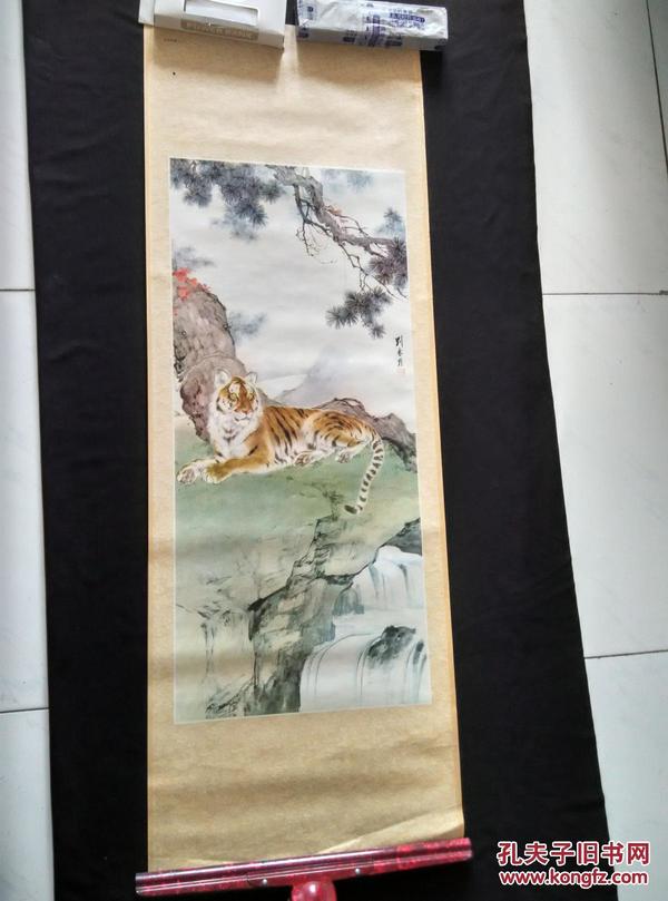 年画：刘奎龄四扇屏虎豹狮鹿（尺寸：107/38cm）保真原版