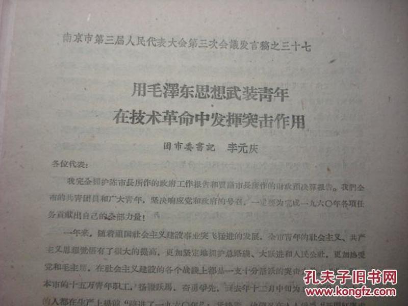 南京市团市委的老书记李元庆--1960年发言稿--