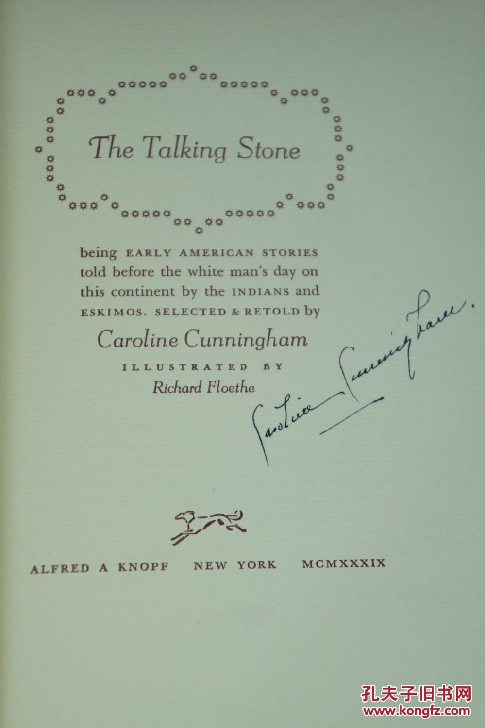 签名，卡罗琳著《谈石》 Richard Floethe木刻版画，1939年纽约出版