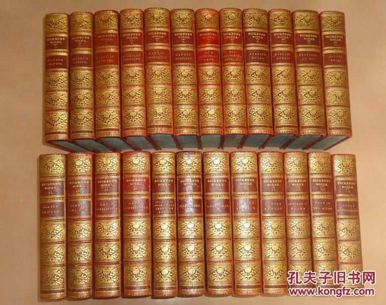 1862年WORKS OF CHARLES DICKENS 史上最早的一套《狄更斯全集》 绝品珍贵初版本 3/4摩洛哥羊皮 24册全 原品钢板画插图4百多张 品相上佳