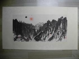 【名家书画】陈之佛外孙李璋山水画《红日照山林/68*33》
