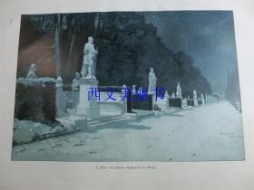 【现货 包邮】1890年彩色平版印刷画《冬夜的柏林胜利大道》（Die Berliner Siegesallee im Winter）尺寸约41*29厘米（货号18020）