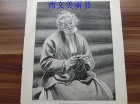 【现货 包邮】1890年木刻木刻版画《针织的女人》（Dalekarlierin）  尺寸约41*29厘米（货号 18030）