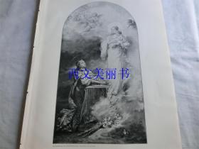 【现货 包邮】1900年木刻版画《圣人和天使》（Der Hl. Emmerich）  尺寸约41*29厘米  （货号 18022）