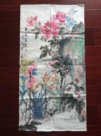 岭南画家许贤贡国画《争春花烂熳》，83cm*45cm