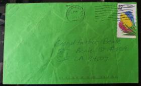 1993年，美国“花卉－hyacinth”邮票29美分,自然实寄封（戳清）