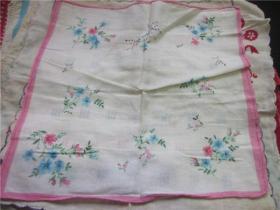 上世纪80年代儿童人物卡通棉制小手绢手帕~小花卉。