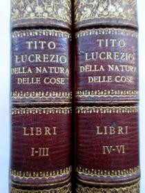 【欧洲18世纪装帧/插图精品】引发意大利文艺复兴之哲学名著！卢克莱修《物性论》1754年意大利文译本 （DELLA NATURA DELLE COSE），洛可可插图本经典，铜版大家EISEN（艾生）与 COCHIN 插图，英国著名装帧坊 RIVIERE全羊皮精裝/书脊烫金/三面书口刷金/函套/荷兰厚纸印刷