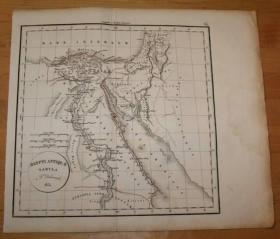 1831年 Antique Map of Ancient Egypt 原品铜版画地图《古埃及地图》 巨幅折页地图