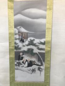 绢本雪景人物图  105x40厘米