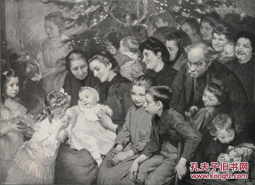 1913年木口木刻版画《圣诞节的孩子们》41×28厘米