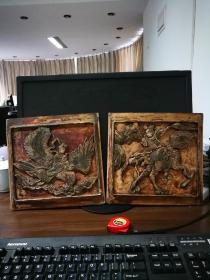徽州木雕板二块(应该是清中晚期的)麒麟送子等题材