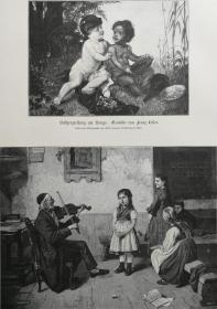1886年木口木刻版画《刚果的所有权》和《声乐训练》41×28厘米