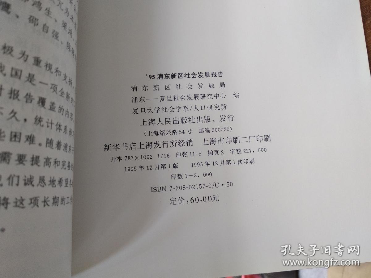 1995浦东新区社会发展报告 库存书