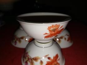 七八十年代，景德镇精美瓷碗——四只合售，全品。