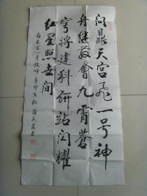 蒋安庆：书法：为天宫一号欢呼（带简介）《蒋安庆书画选》（蒋安庆，1936年生。教育工作者，1996年退休。现为江苏科技大学书画协会副会长，镇江松梅诗社常务理事，上海徐悲鸿艺术研究协会会员（特邀），中国老年书法学会终身会员。自幼爱好书画，1996年书法作品获第二届“王子杯”海峡两岸书画大赛银奖，后多次参加各类书画赛事并获金、银、铜奖若干。出版作品有《蒋安庆书画选》《国家艺术人物蒋安庆专刊》。）