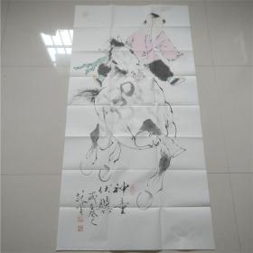 中国书画名家-范曾【神童伏骥】保真工笔手绘 有款识品如图 赠送中国书画鉴定委员会鉴定证书