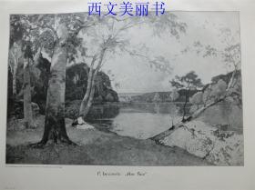 【现货 包邮】1890年木刻版画《湖边情侣》（Am see）  尺寸约41*29厘米（货号 18030）