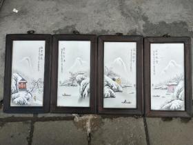 手绘浮雕瓷板画 雪景瓷板挂牌画