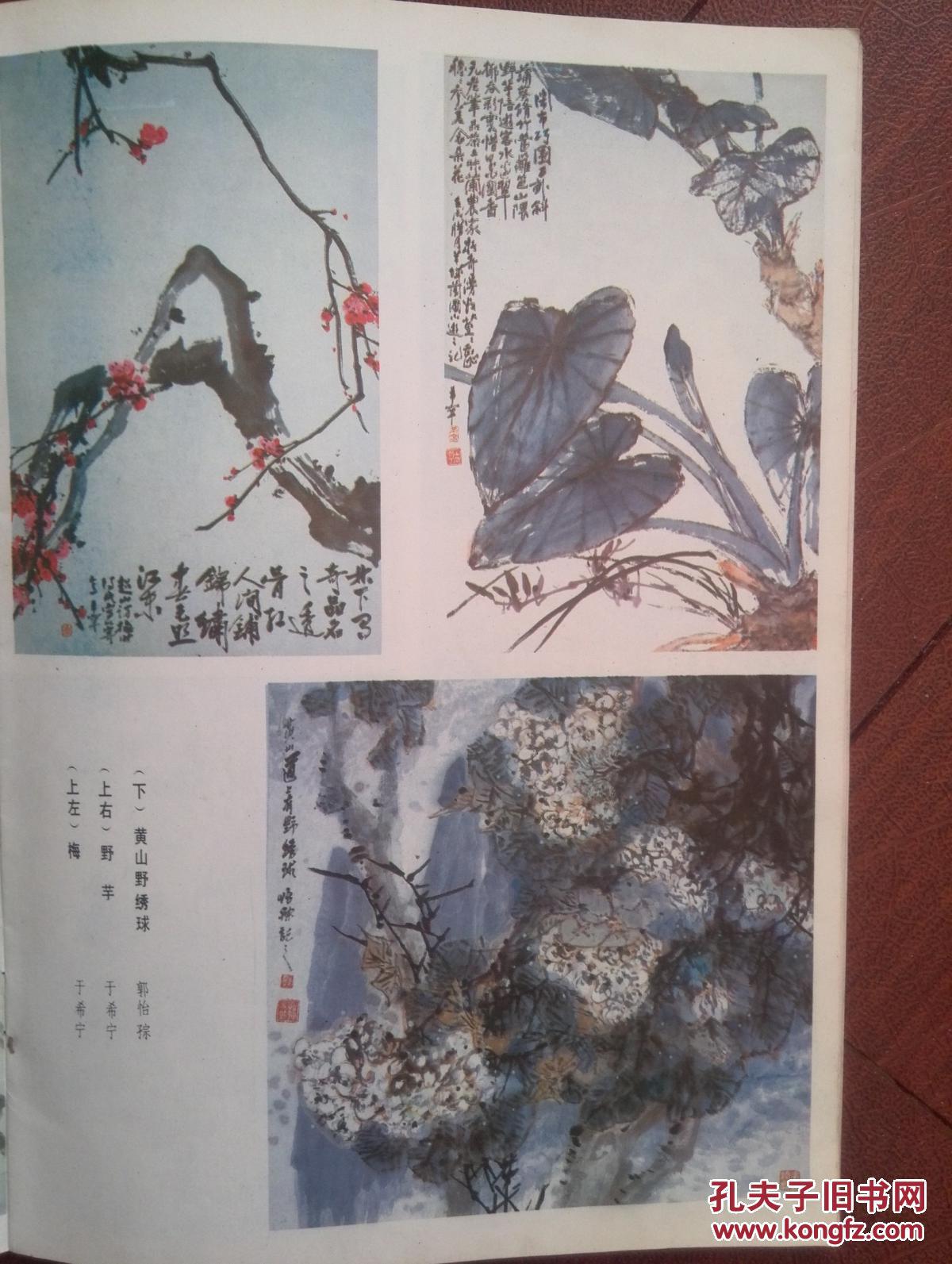 彩版美术插页郭怡琮国画《黄山野绣球》，于希宁国画《梅》《野芋》《花卉》《南国野卉》（单张）