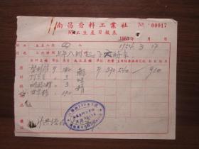 1953年南昌香料工业社开工生产日报表