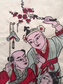 稀见精品！！！建国初苏中木刻木版年画版画*梅花童子一对*保真包老