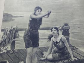 【现货 包邮】1890年木刻版画《现代沐浴美人》moderne badenixen尺寸约41*29厘米（货号 300332）