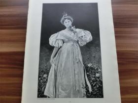 【现货 包邮】1890年木刻版画《玫瑰女郎》（In der Rosenzeit） 尺寸约41*28厘米（货号 M3）